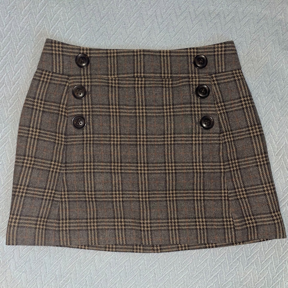 Gap Grey Plaid Wool Miniskirt